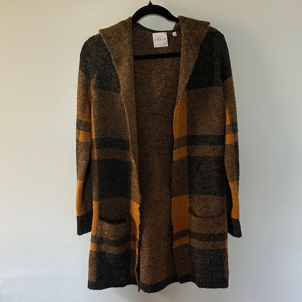 Cyrus Orange and Black Knit Hooded Cardigan